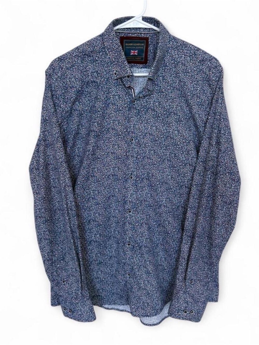 Men's Guide London Floral Print Button Down Long Sleeve Shirt Large Stretch